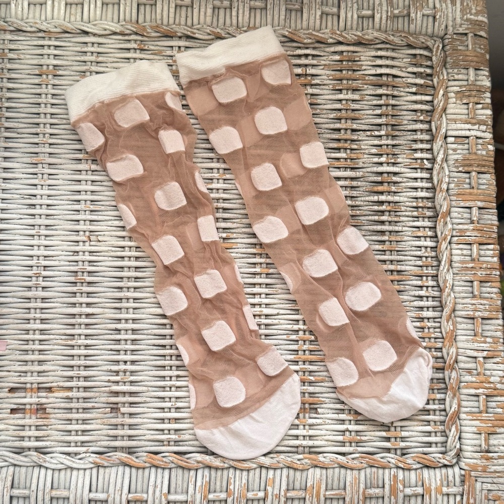Sheer Tan White Polka Dot Socks